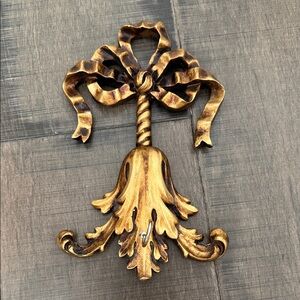 VINTAGE Antique Gold Decorative Wall Accent with Ribbon Motif hook
